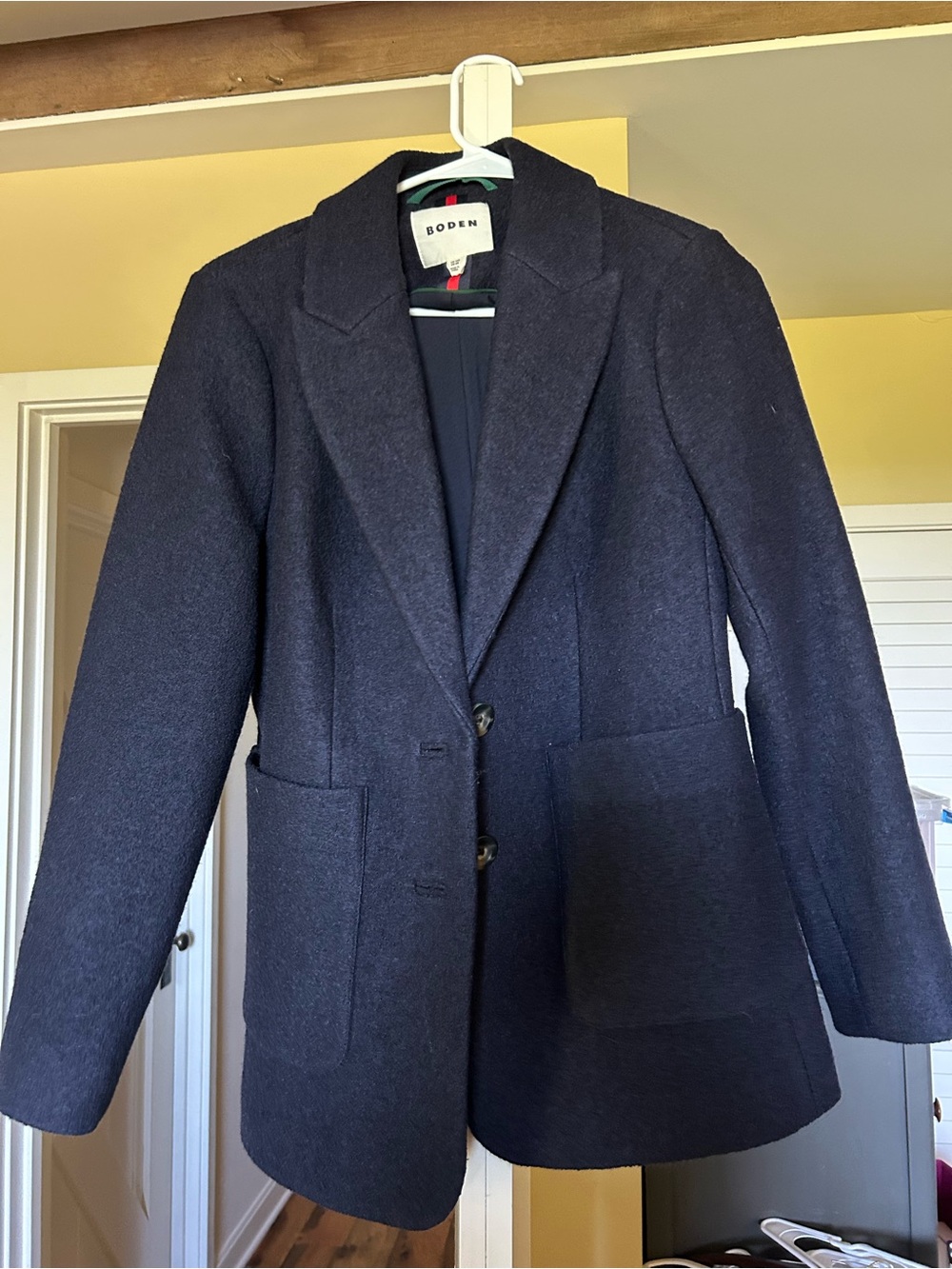Boden Navy Wool-Blend Tailored Blazer Jacket